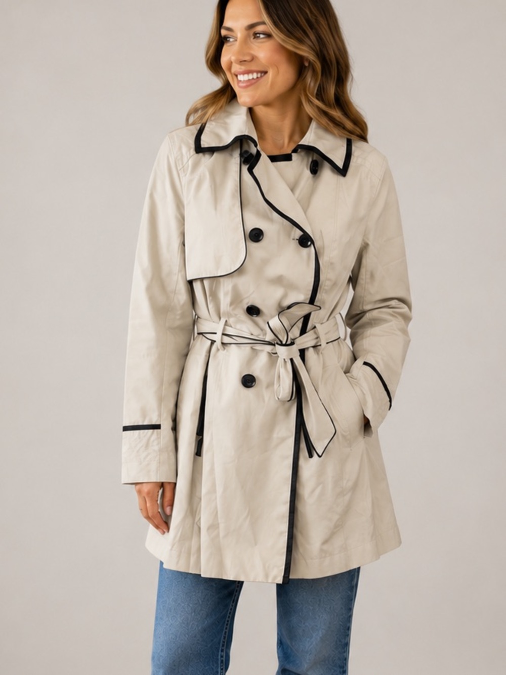 BETSEY JOHNSON (M) Women's LACE UP Back Double-Breasted Raincoat